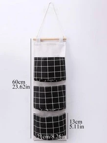 1pc Plaid Pattern Hanging Storage Bag - Black - View 6