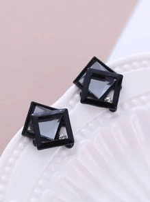 1對黑色方形簡約別緻復古百搭冷風設計耳釘 - 黑色 - 查看 2