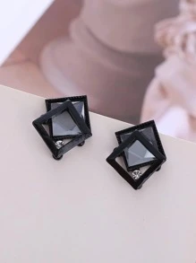 1對黑色方形簡約別緻復古百搭冷風設計耳釘 - 黑色 - 查看 1