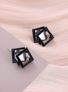 1對黑色方形簡約別緻復古百搭冷風設計耳釘 - 黑色 - 查看 5