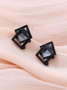 1對黑色方形簡約別緻復古百搭冷風設計耳釘 - 黑色 - 查看 4