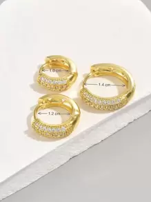 3入組/套方晶鋯石裝飾圓耳環 - 金黃色 - 查看 4