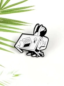 Creative Brooch, Delicate Alloy Pin Girl Flipping Table Saying Brooch, Great Gift For Friends - Black and White - View 4