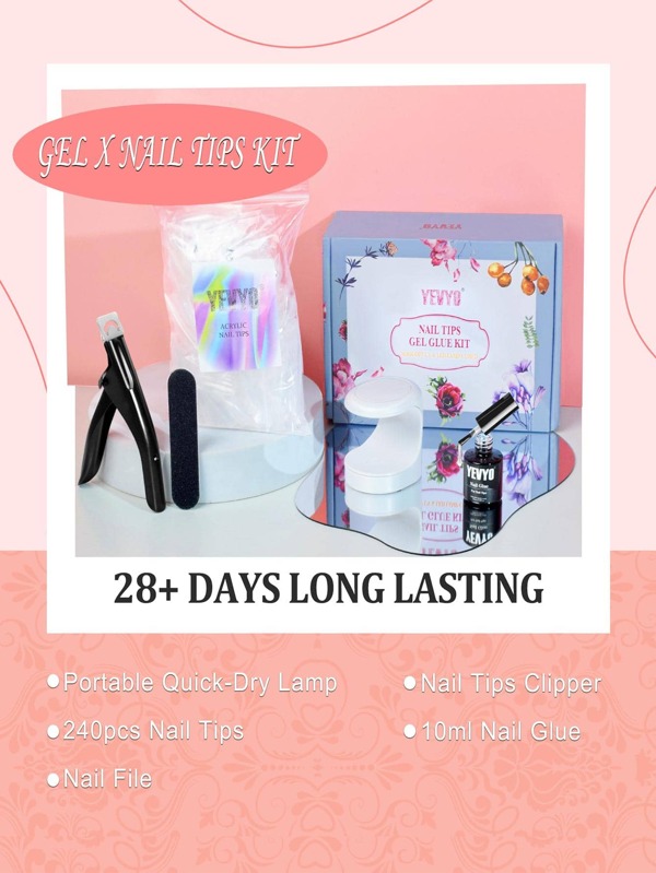 YEVYO Long Fake Nail Tipsand Glue Gel X Nail Kit, Nail Extension Kit 2