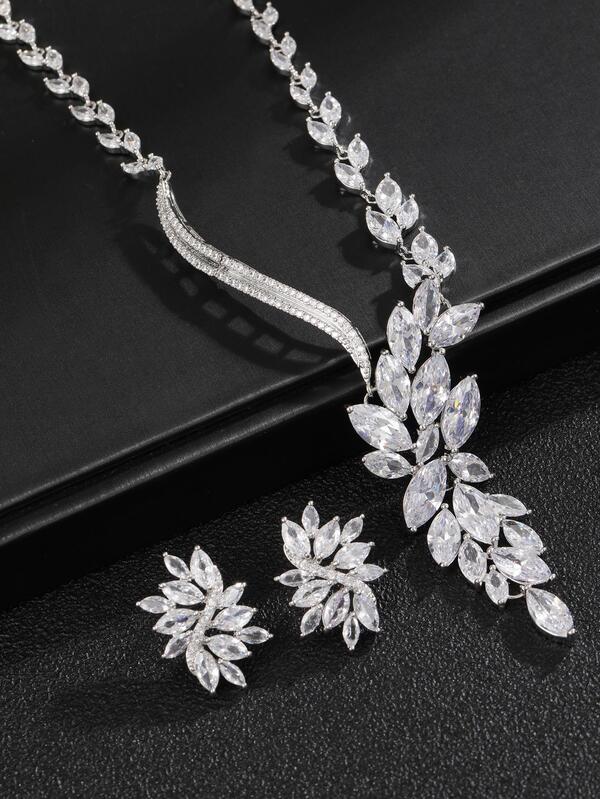3pcs/set Cubic Zirconia Flower Decor Jewelry Set SHEIN USA