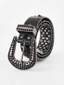 1 件闪亮水钻装饰腰带，街头时尚，适合大码男女 - 适合西部牛仔和牛仔服装、连衣裙和牛仔裤 - 黑色 - 查看 3