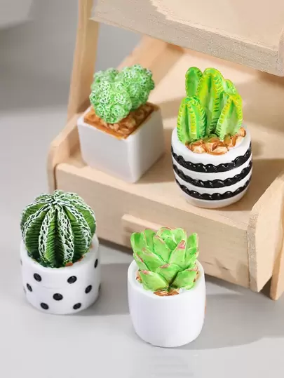 4 件迷你人造仙人掌装饰工艺品，可爱的假盆栽仙人掌，适合家居装饰的最佳礼物