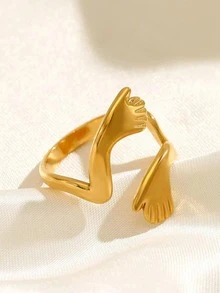 1 pieza Anillo abierto con forma de abrazo personalizado, estilo hip-hop - Amarillo Oro - Ver 3