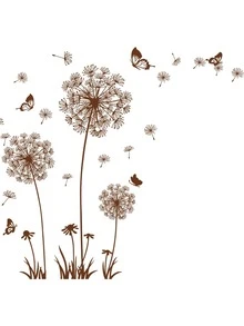 2pcs/set Dandelion Print Wall Sticker, Modern Butterfly & Plant Print PVC Wall Decal For Home Decoration - Brown - View 7