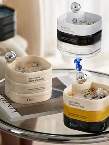 1pc Letter Graphic Rotatable Jewelry Box, Black Multi-layer Jewelry Tray, For Home - Black - View 3