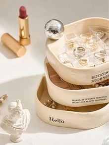 1pc Letter Graphic Rotatable Jewelry Box, Black Multi-layer Jewelry Tray, For Home - Black - View 4