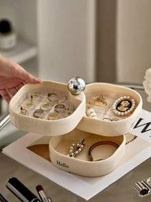 1pc Letter Graphic Rotatable Jewelry Box, Black Multi-layer Jewelry Tray, For Home - Black - View 7