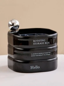 1pc Letter Graphic Rotatable Jewelry Box, Black Multi-layer Jewelry Tray, For Home - Black - View 1