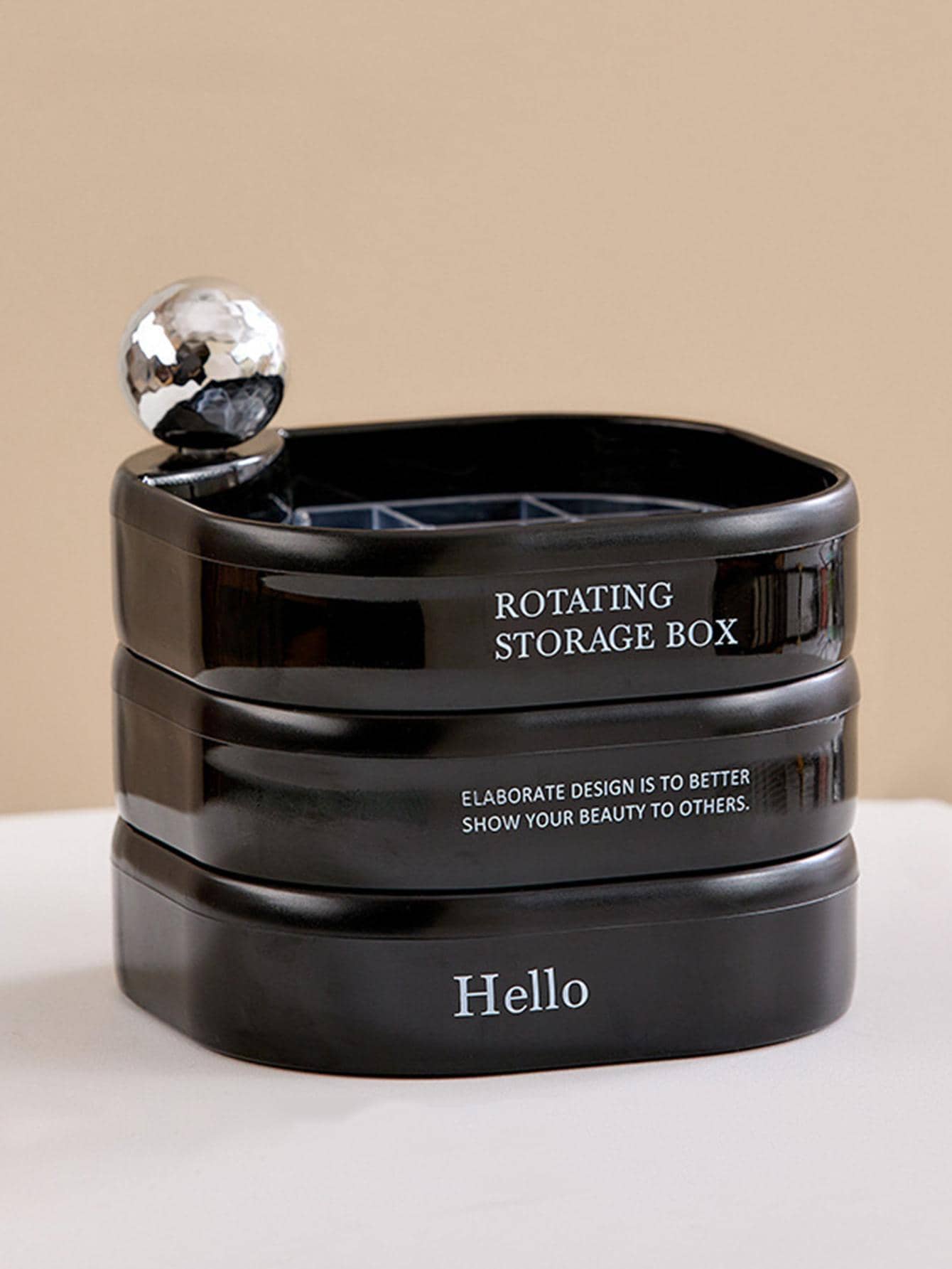 1pc Letter Graphic Rotatable Jewelry Box, Black Multi-layer Jewelry Tray, For Home - Black - View 1