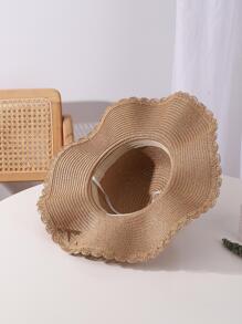 1入組女士蝴蝶結和人造珍珠裝飾防曬波西米亞草編帽適用於度假 - 卡其色 - 查看 4