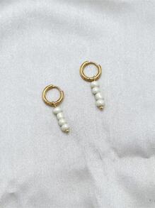 珠子裝飾耳墜 - 白色 - 查看 1