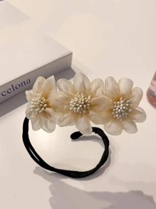 1入組女士花朵裝飾時尚髮圈扭轉卡子，適用於髮飾，優雅