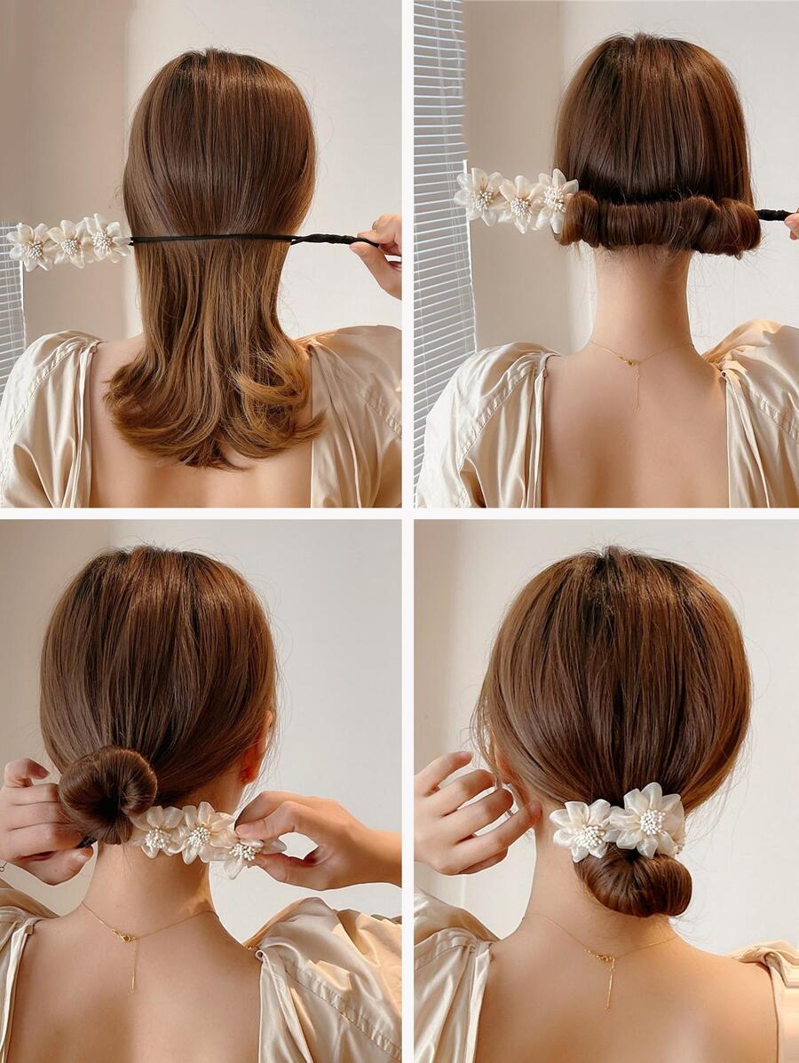 1入組女士花朵裝飾時尚髮圈扭轉卡子，適用於髮飾，優雅