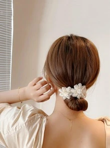 1入組女士花朵裝飾時尚髮圈扭轉卡子，適用於髮飾，優雅