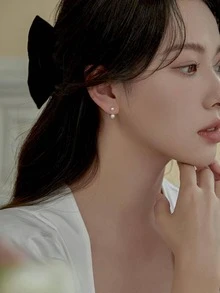 1pair Faux Pearl Silver Drop Earrings, Simple Women's Earrings