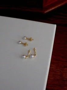 1pair Faux Pearl Silver Drop Earrings, Simple Women's Earrings