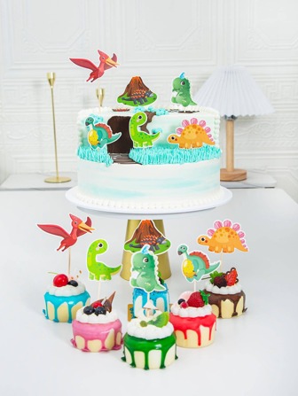 12pcs/Set Dinosaur Theme Cupcake Wrappers For Birthday Party Cake Decorations