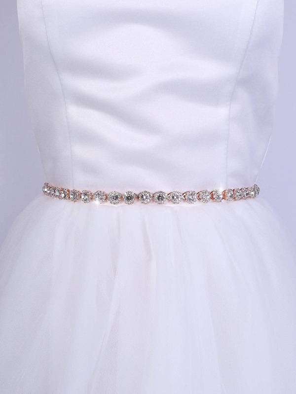 1pc European & American Style Bridal Accessories Crystal Waist Belt, Rose Gold Color Rhinestone Waist Chain, Versatile Body Chain, Satin Ribbon