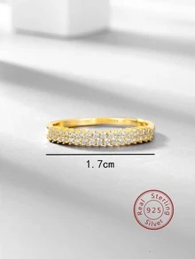 1 Nhẫn Bạc Đơn Giản Đính Đá Cubic Zirconia Dành Cho Nữ, Món Quà Hoàn Hảo Cho Buổi Hẹn Hò - Vàng - Xem 5