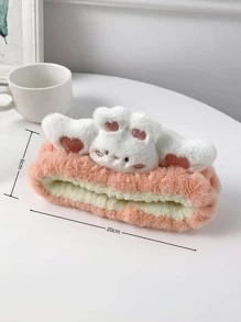 1入組女士毛茸茸卡通兔子頭和愛心裝飾可愛髮箍適用於頭髮裝飾用品 - 珊瑚粉 - 查看 2