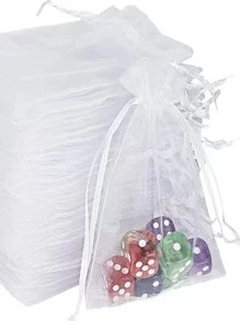 50 个白色欧根纱礼品袋，适用于情人节、婚礼、派对和糖果包装用品、圣诞节 - 白色 - 查看 5