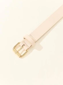 1 件女士方形扣简约百搭连衣裙/牛仔裤腰带，米色，适合日常穿着 - 米色 - 查看 4