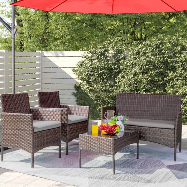 Furmax Polyethylene (PE) Wicker 4 - Person Seating Group With Cushions