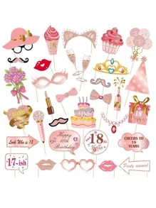 33 件/套生日派对拍照道具，创意纸质拍照亭配件，适合派对、圣诞节