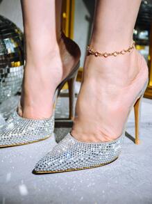 Women's  Embellished Suede Pointy Toe Heels - Single Pointy Toe Suede Mule Ultra High Heel For Formal Event - Silver - View 1
