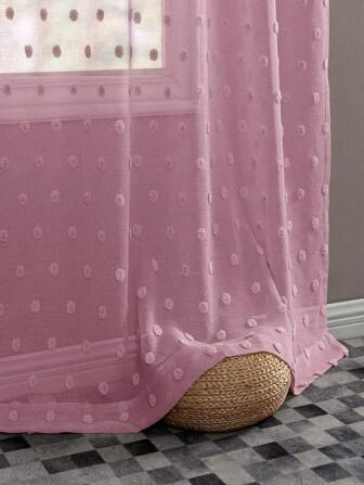 絨球裝飾單層薄紗窗簾現代滌綸濾光隱私薄紗窗簾適用於客廳和臥室