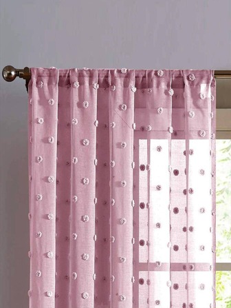 Pom Pom Decor Single Sheer Panel Curtain, Modern Polyester Light Filtering Privacy Sheer Curtain For Living Room And Bedroom