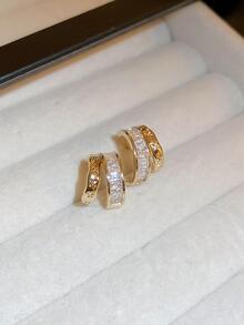 Andkiss 方晶鋯石裝飾多層開口耳環 - 金黃色 - 查看 4