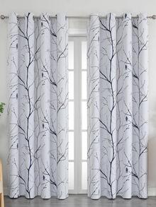 Rèm chắn sáng một bảng họa tiết chim & cây - màu đen - Xem 5