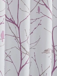 1pc Light Blocking Room Darkening White Tree Pattern Curtain For Bedroom, With Colors Of White, Green, Grey, Blue, Black, Purple, Subtle Bird & Branch Print Curtain, Forest Design Thermal Insulated Drapes For Living Room Nursery Kids Room Dormitory, With Top Metal Ring Loop - Purple - View 6