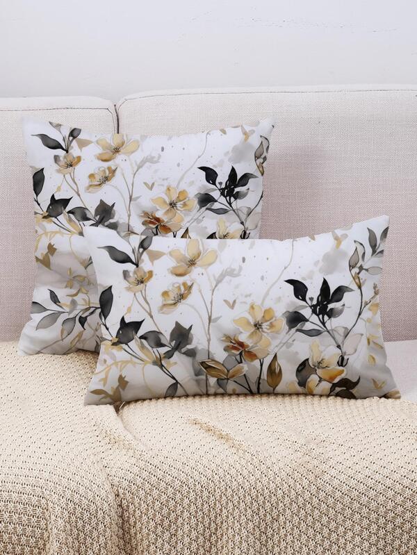 1pc Flower Pattern Cushion Cover Without Filler, Modern Fabric Pillow Cover For Home Decor