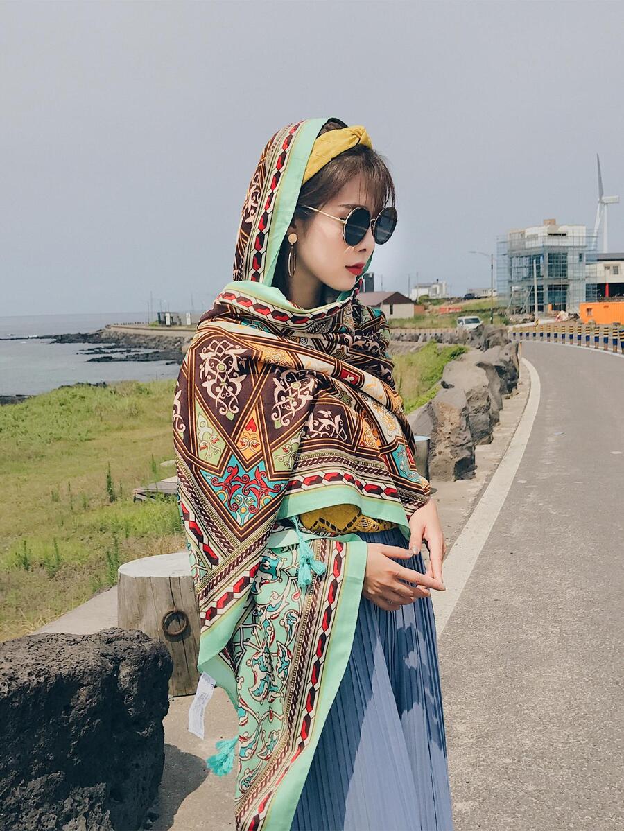 1pc Women Geometric Pattern Boho Scarf For Outdoor - Multicolor - View 1