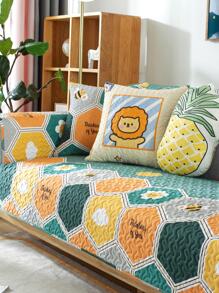 1入組標語和花卉圖案沙發巾，現代滌綸防滑沙發套，家居，四季 - 彩色 - 查看 2