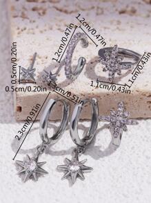 7pcs/set Creative Snowflake Cubic Zirconia Copper Earrings Set For Women, Geometric Design Copper Jewelry