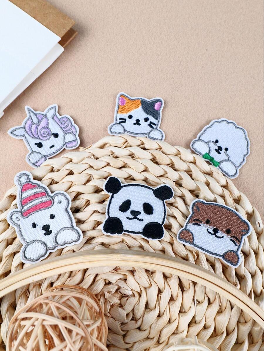 6 miếng vá họa tiết động vật hoạt hình bằng sắt, miếng vá may polyester hiện đại cho gia đình - Đỏ - Xem 1