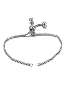 3pcs/set Stainless Steel Adjustable Slider Chains With 2 Loops For Jewelry Making and DIY Bracelet Accessories - Silver - View 3