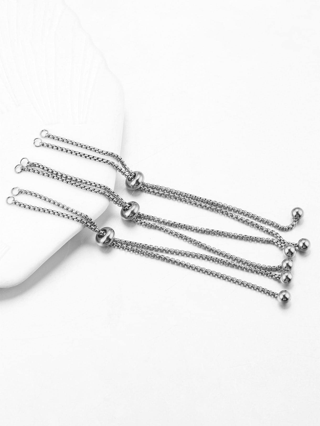 3pcs/set Stainless Steel Adjustable Slider Chains With 2 Loops For Jewelry Making and DIY Bracelet Accessories - Silver - View 1