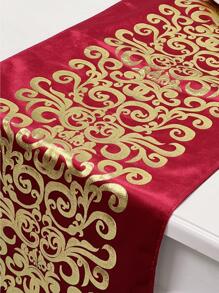 1pc Scroll Pattern Tassel Decor Table Runner, Modern Polyester Table Runner For Home - Red - View 5