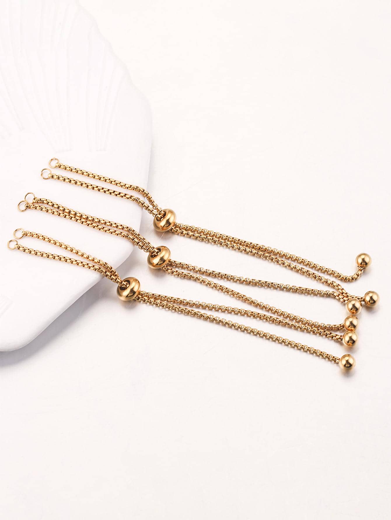 3pcs/set Stainless Steel Adjustable Slide Chain With 2 Rings, For Making Jewelry Bracelet DIY Accessories