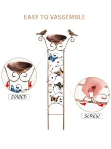 1入組帶花園格子鐵製鳥浴盆，戶外創意2合1碗鳥浴盆 - 黃色 - 查看 2