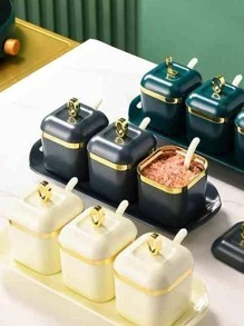1套字母設計金屬質感邊佐料盒 - 白色 - 查看 6